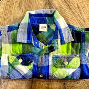 EUC Old Navy Toddler Boys Green/Blue Plaid Button Down Shirt—Size 2T